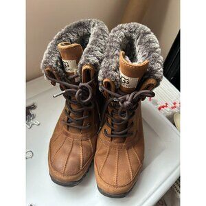 Size 7 Womens Brown UGGS with Grey Fur Trim Mountain Hiking Boots